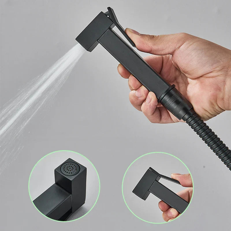 DecorBites™ Black Brass Bidet Faucet: Single Cold Water Tap, Handheld Sprayer Gun, Hygienic Shower Cleaner