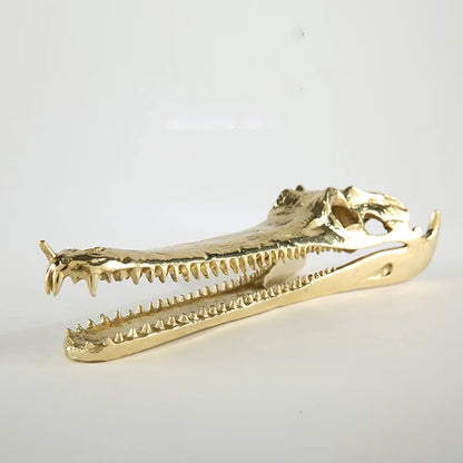 DecorBites™ Golden Crocodile Skull Resin Sculpture Home Decor Figurine