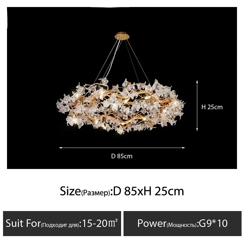 DecorBites™ Kapok Flower Glass Crystal Chandelier for Living Room Dining Bedroom