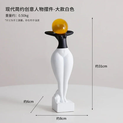 ديكور بايتس™ - تماثيل صغيرة لجسم المرأة مصنوعة من الراتنج باللونين الأبيض والأسود - ديكور منزلي