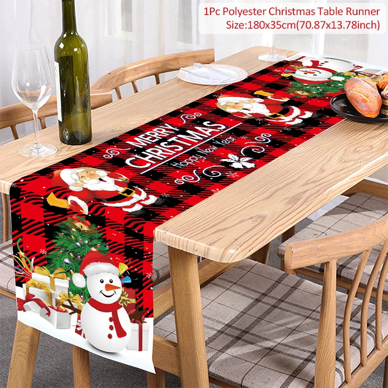 Christmas Table Runner Merry Christmas Decoration for Home Tablecloth Cover Xmas Ornament Navidad Noel Gifts New Year Party 2023