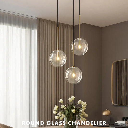 DecorBites™ Clear Glass Globe LED Pendant Chandelier for Dining Room and Living Room