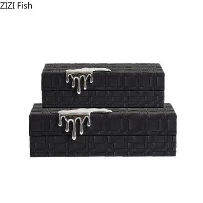 DecorBites™ Gold-plated Woven Leather Jewelry Box: Exquisite Storage Jar for Dresser and Desk