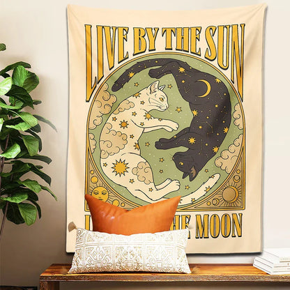 Decobites Sun Moon Cat Tarot Tapestry Wall Hanging for Home Decor