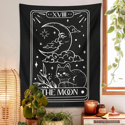 Moon Cat Tapestry Wall Hanging for Mystic Aesthetic by Decobites