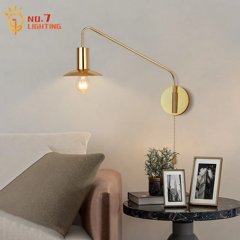 ديكوربايتس™ مصباح حائط بذراع متأرجح أسود/ذهبي LED E27 لغرفة النوم والقراءة والمقهى الفاخر