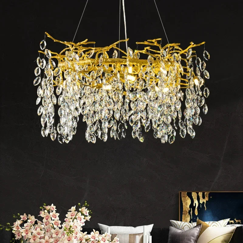 Gold Crystal Tree Chandelier 9-Light Aluminum