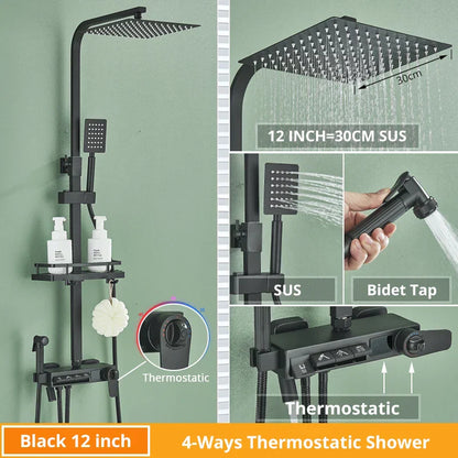 DecorBites™ Digital Display Shower Faucet Rainfall Head Thermostatic Mixer Set