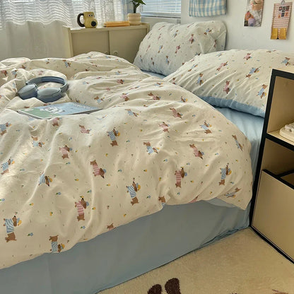 DecorBites™ Cartoon Pattern Printed Cotton Bedding Set with Pillowcase