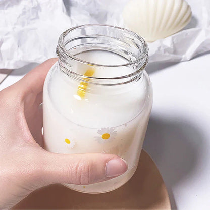 DecorBites™ Daisy Flower Glass Water Bottle Portable Tumbler 350ML