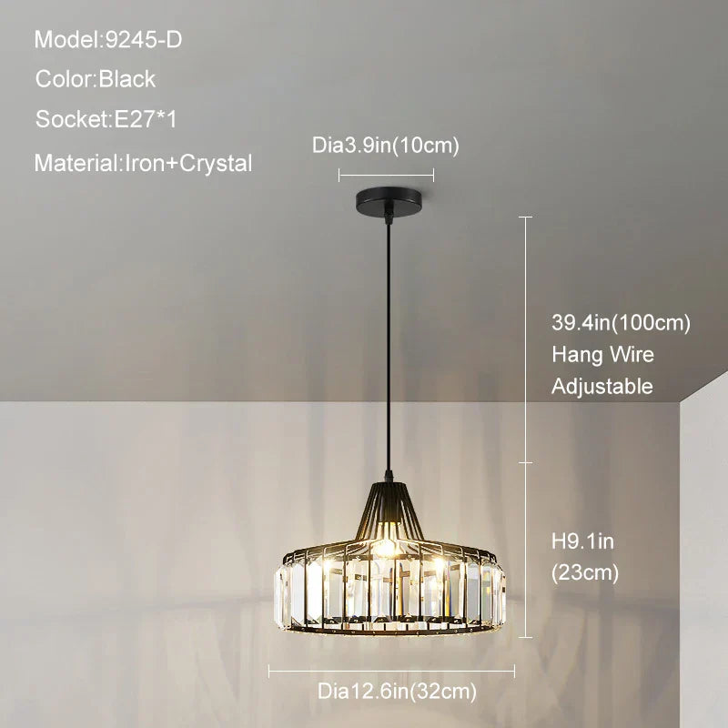 DecorBites™ Gold Mini Crystal Pendant Chandelier for Bedroom, Kitchen Island, Hallway - Small Black E27 Lamp