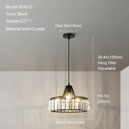 DecorBites™ Gold Mini Crystal Pendant Chandelier for Bedroom, Kitchen Island, Hallway - Small Black E27 Lamp