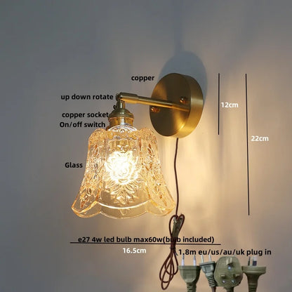 Decorbites™ Luces de Pared LED de Vidrio Verde con Interruptor de Cadena Estilo Vintage Lámpara de Mesa de Noche