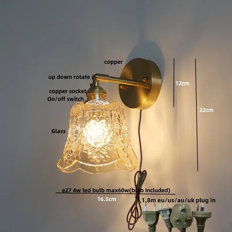 Decorbites™ Luces de Pared LED de Vidrio Verde con Interruptor de Cadena Estilo Vintage Lámpara de Mesa de Noche