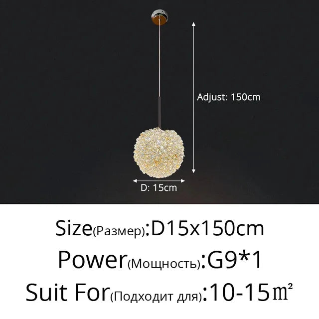 Lámpara colgante de bola de cristal DecorBites™ para dormitorio o bar