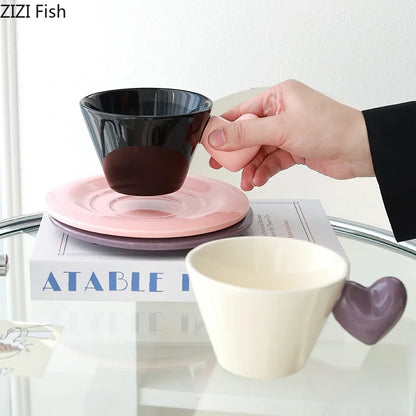 DecorBites™ Heart Shape Porcelain Lovers Mug Set Dining Coffee Cup Tea Saucer Juice Cup