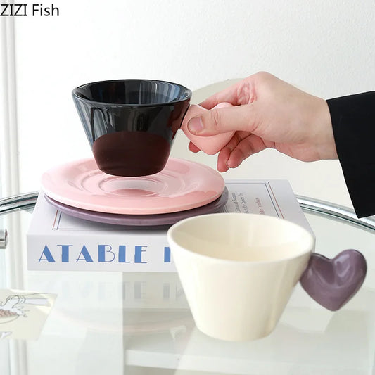 DecorBites™ Heart Shape Porcelain Lovers Mug Set Dining Coffee Cup Tea Saucer Juice Cup