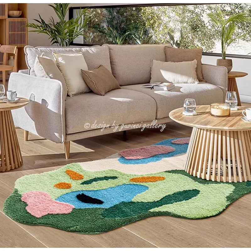 Alfombra DecorBites™ Luxe 3D de musgo tejida a mano - Alfombra irregular para habitación infantil