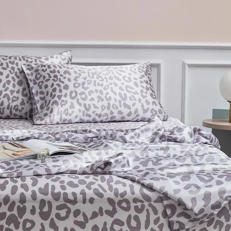 Decobites Satin Leopard Print Sheet Set - Queen/King Sizes