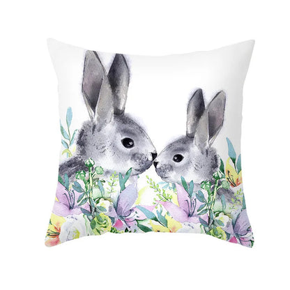 DecorBites™ Easter Rabbit & Eggs Pillowcase: Festival Home Decor Flower Bunny Print Cushion Cover
