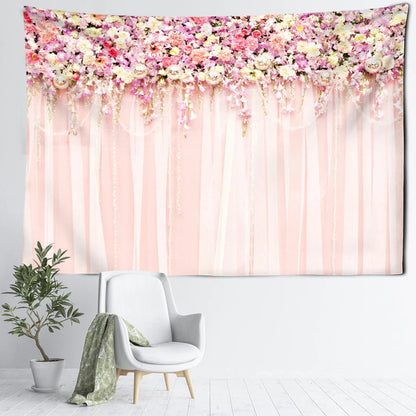 Decobites Pink Flower Wall Hanging Tapestry - Modern Minimalist Bohemian Home Decor