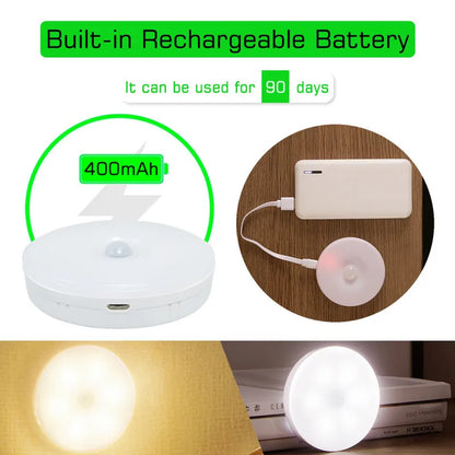 DecorBites™ LED Motion Sensor Nightlight | USB Rechargeable Wall Lamp for Stairs & Closet