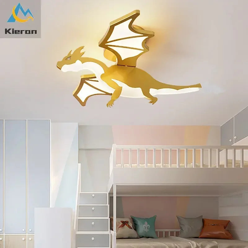 DecorBites™ Golden Dragon LED Ceiling Lamp for Bedroom, Study, and Restaurant