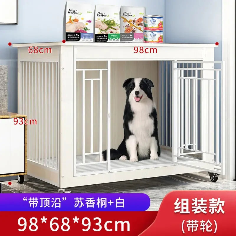 DecorBites™ Large Wood Dog Cage House | Indoor Solid Wooden for Big Dogs