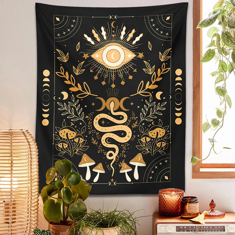 Decobites Mystical Moon Phase Moth Eye Tapestry - Witchcraft Aesthetic Home Decor