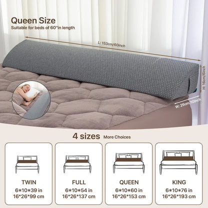 DecorBites™ Bed Wedge Pillow Memory Foam Mattress Gap Filler with 2 Large Side Pockets