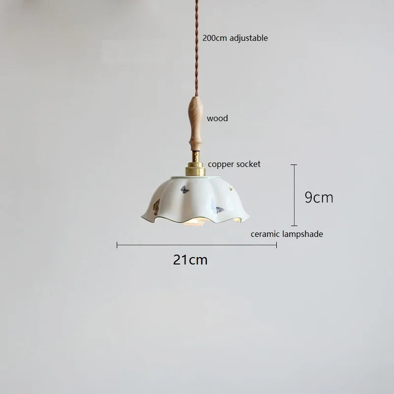DecorBites™ Butterfly Ceramic LED Pendant Lamp with Wooden Handle for Home Decor