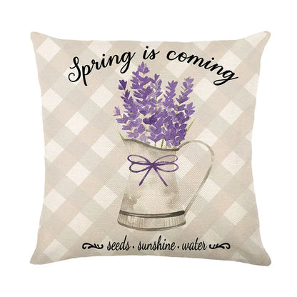 DecorBites™ Lavender Flower Linen Pillowcase for Sofa Car, Living Room Decor, Throw Pillow Case