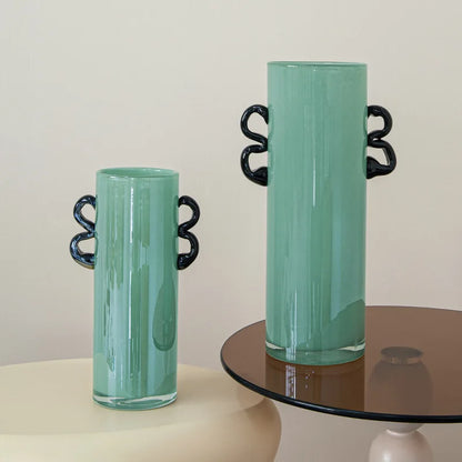 DecorBites™ Glass Vase: Double-eared Straight-tube Flower Arrangement Hydroponics Terrarium Home Decoration