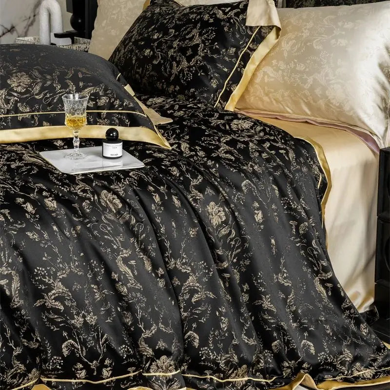 Conjunto de Ropa de Cama Luxe Eucalyptus™ en Negro/Oro de Decorbites - Suave como la Seda y Amigable con la Piel