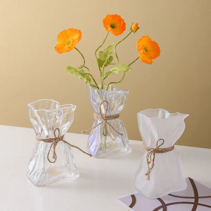 DecorBites™ Clear Glass Folded Road Vase - Creative Handcrafted Hydroponic Art Vase