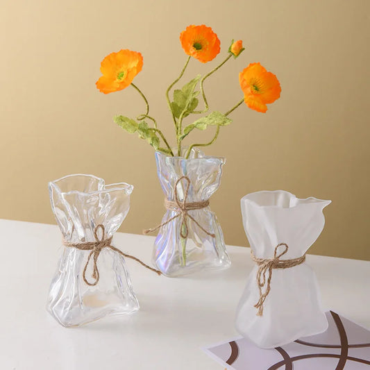 DecorBites™ Clear Glass Folded Road Vase - Creative Handcrafted Hydroponic Art Vase