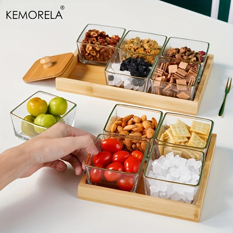 صينية شاي مستطيلة خشبية من الخيزران من DecorBites™ | صينية أنيقة لأكواب الشاي لتناول الطعام