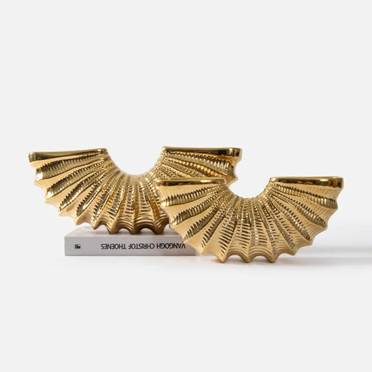 DecorBites™ Golden Shell Ceramic Vase | Geometric Design | Living Room Decoration