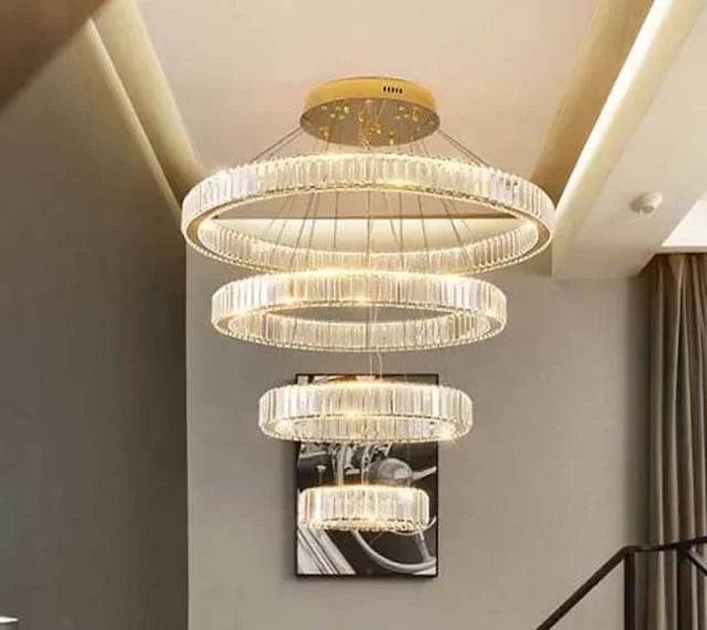 DecorBites™ Gold Crystal Chandelier: Modern Luxury Round Square Pendant Light for Living Room