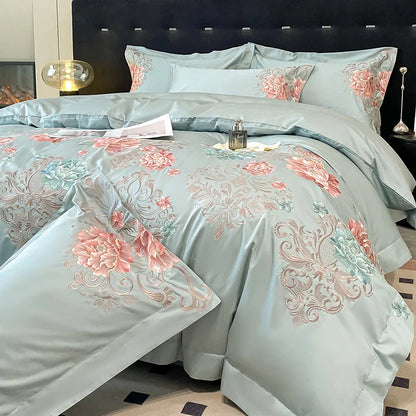 Decobites Luxury Flowers Embroidery Cotton Bedding Set - Queen King Size