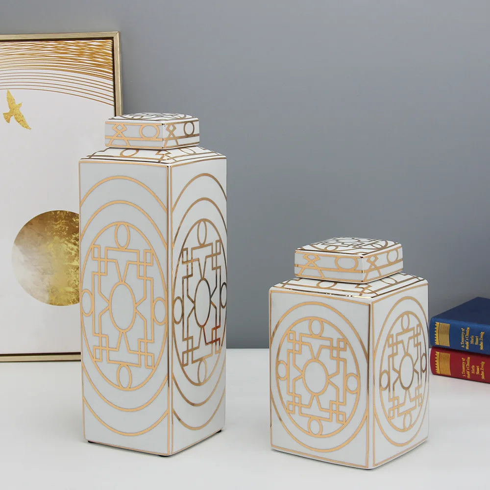 Decorbites™ Goldkorn-Keramik-Zylinder-Speichergefäß Vintage-Vase Taschentuchbox Ornamente