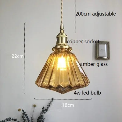 DecorBites™ Diamond Amber Glass LED Pendant Lights - Nordic Modern Hanging Lamp