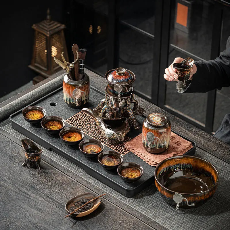 DecorBites™ Dragon Teapot & Magnetic Rotating Tea Set, Chinese Kung Fu Teaware