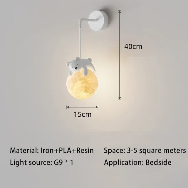 DecorBites™ Kids Room LED Chandeliers White Bear Bunny Pendant Light Glass Bedside Lamp