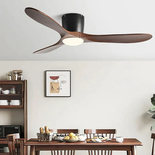 DecorBites™ 52" Low Floor Fan Lights Wood Blade Remote Control Ceiling Fan Strong Winds