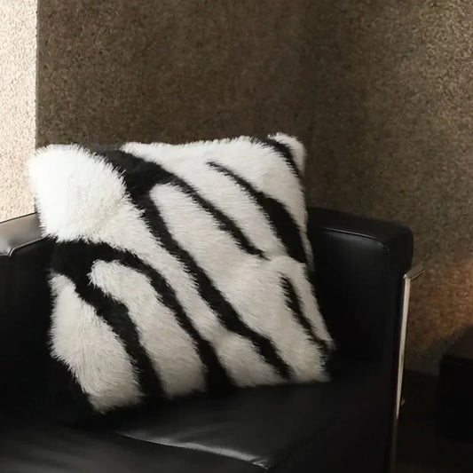 Decobites Luxe Zebra Faux Fox Fur Sofa Cushion: Soft Fluffy Chair Bed Decor Pillow