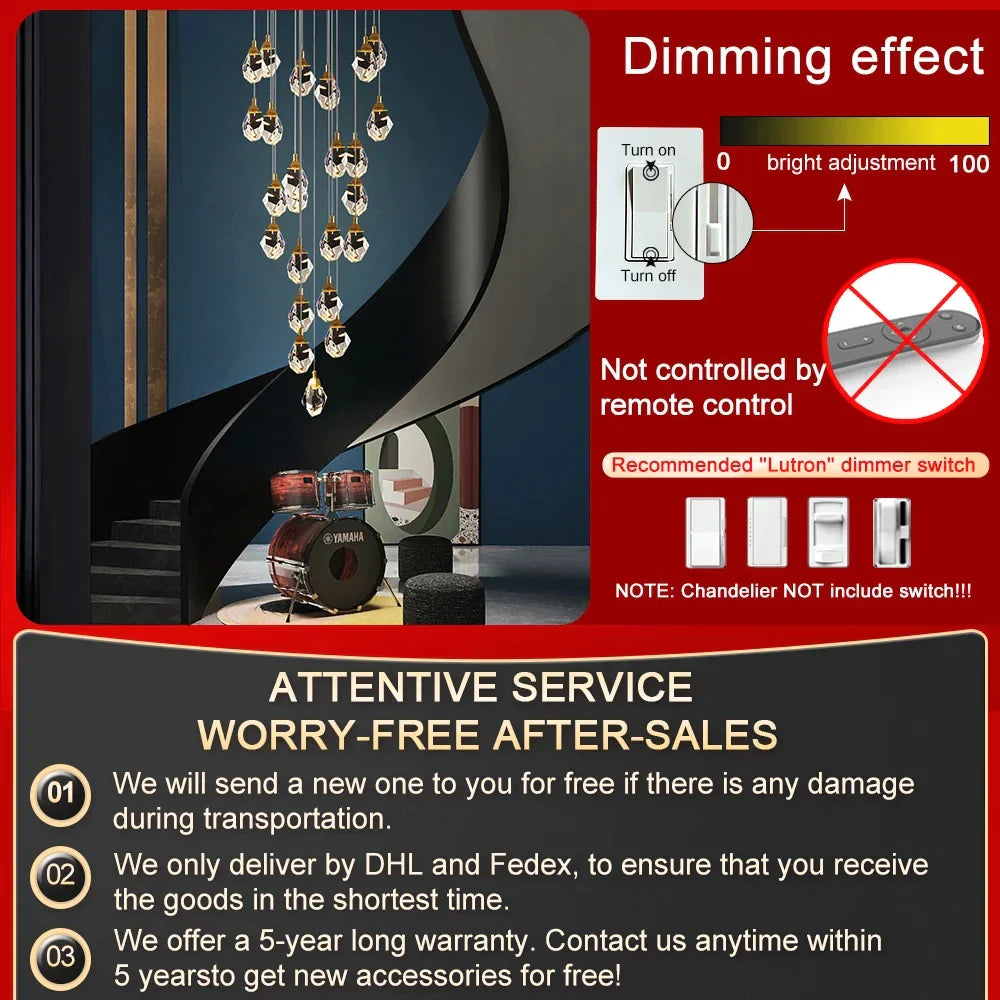 DecorBites™ Diamond Crystal Ball Chandelier LED Hanging Lamp Gold Fixture