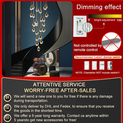 DecorBites™ Diamond Crystal Ball Chandelier LED Hanging Lamp Gold Fixture