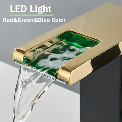 DecorBites™ LED Black Waterfall Basin Faucet: Deck Mounted Hydroelectric Mixer Tap