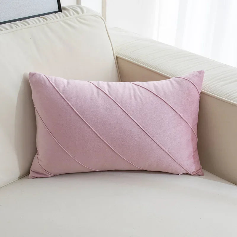 DecorBites™ Hand Pleat Embroidered Cushions 30x50/45x45cm Beige Pink Nordic Style Pillowcase